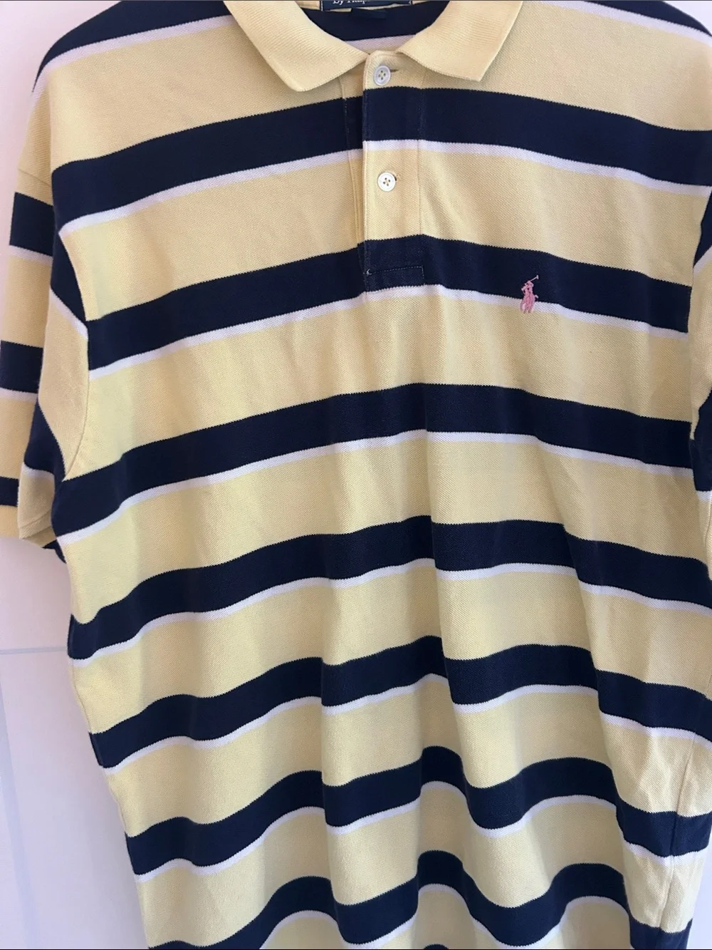 Polo Ralph Lauren Men’s XL Yellow Navy Striped Polo Shirt Pink Pony
